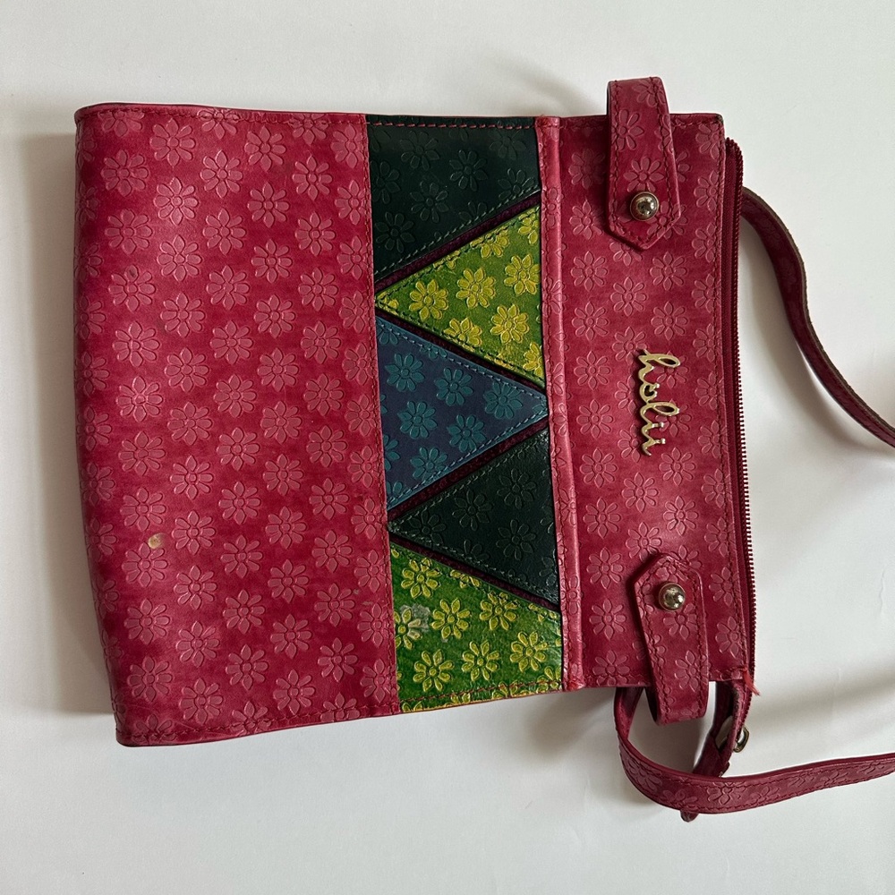 Chic Pink and Green Geometric Crossbody Bag